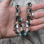 Vintage Sterling Zuni Hummingbird Squash Blossom Necklace 28"