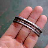 Vintage Sterling Double Row Stamped Triangle Cuff Bracelet 6.5"