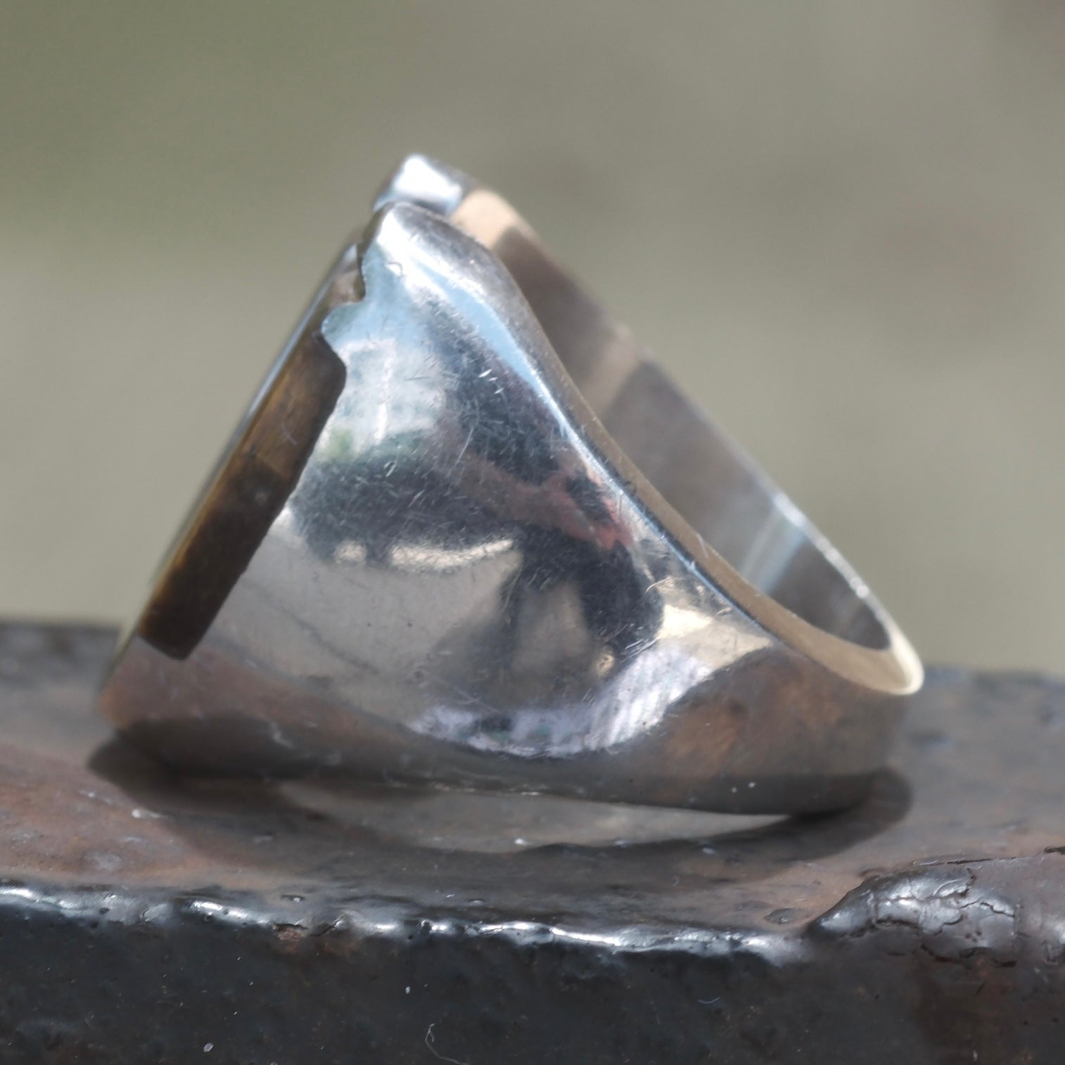 Vintage Sterling Tigers Eye Lucky Horseshoe Ring 8.75