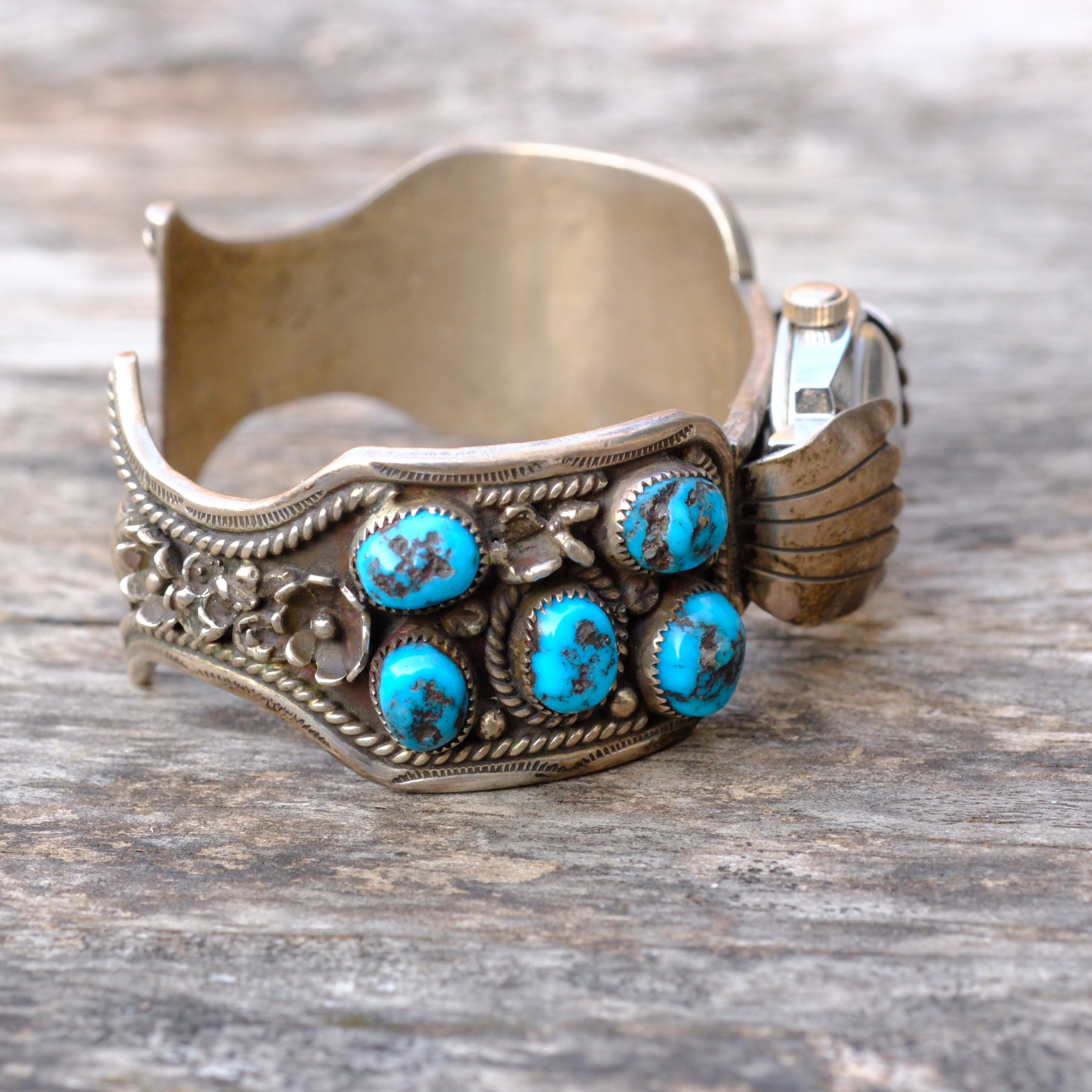 Vintage Sterling Turquoise Cuff Watch Cuff Bracelet