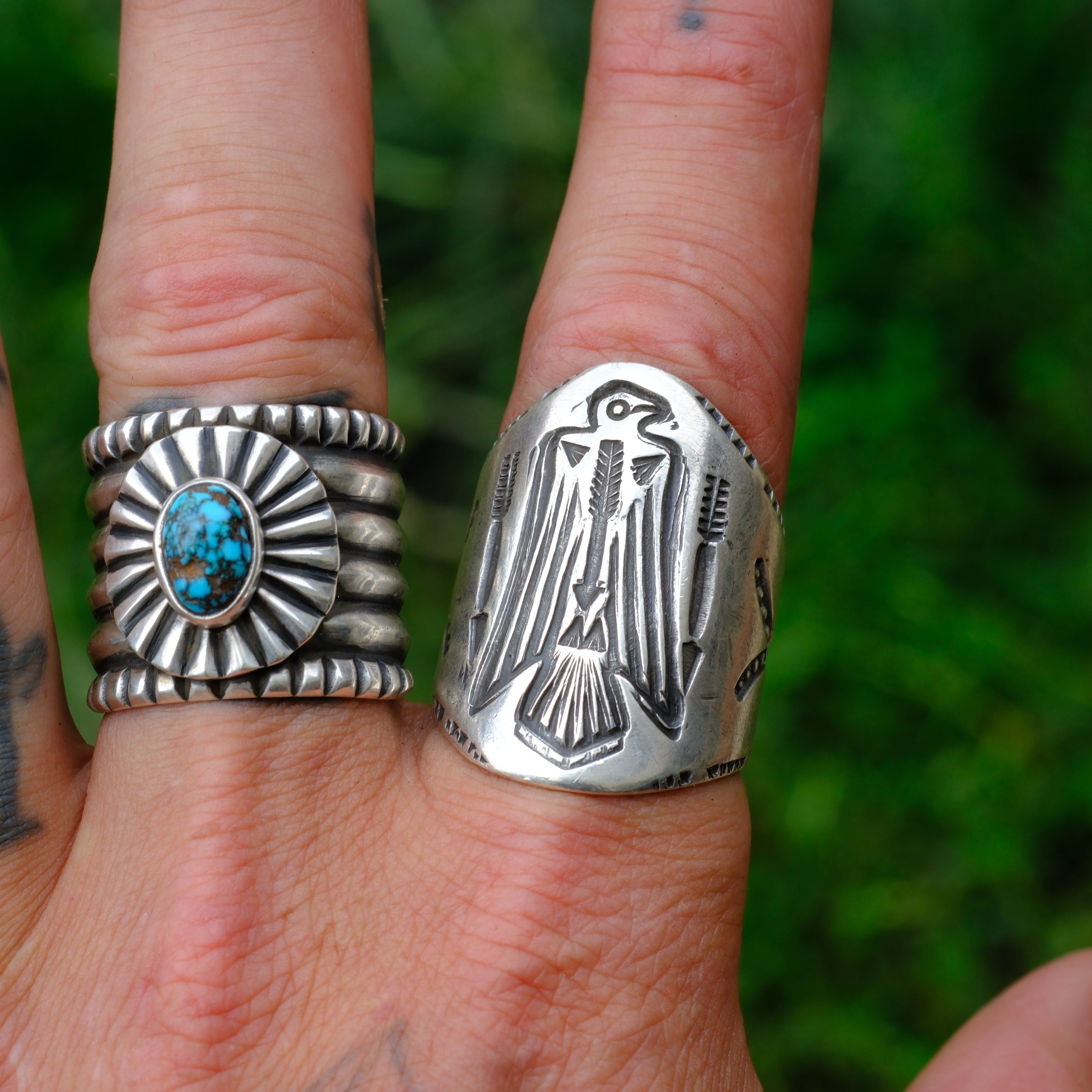 Heavy Ingot Stamped Thunderbird Cigar Band Ring 10.25