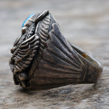 Vintage Sterling Turquoise and Coral Eagle Ring 11