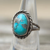 Vintage Sterling Turquoise Roper Ring 6.75