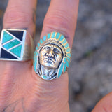 Vintage Sterling Turquoise Big Chief Ring 10