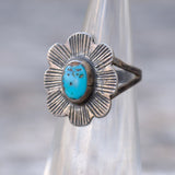Vintage Sterling Turquoise Floral Ring 1.5