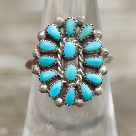 Vintage Sterling Turquoise Cluster Ring 6
