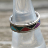 Vintage Sterling Multistone Inlay Band 7.75