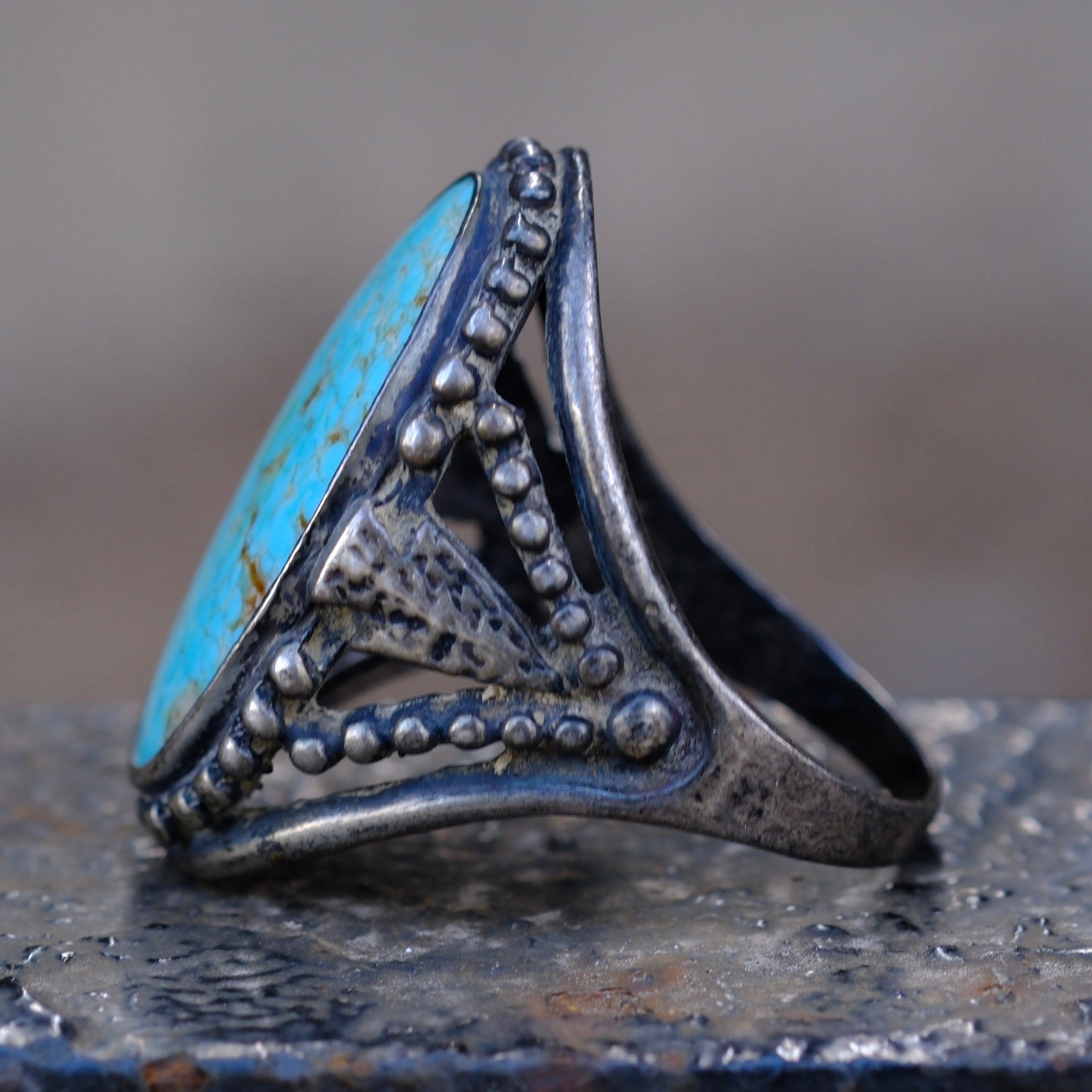 Rare Vintage Sterling Turquoise Arrowhead Ring 11.75