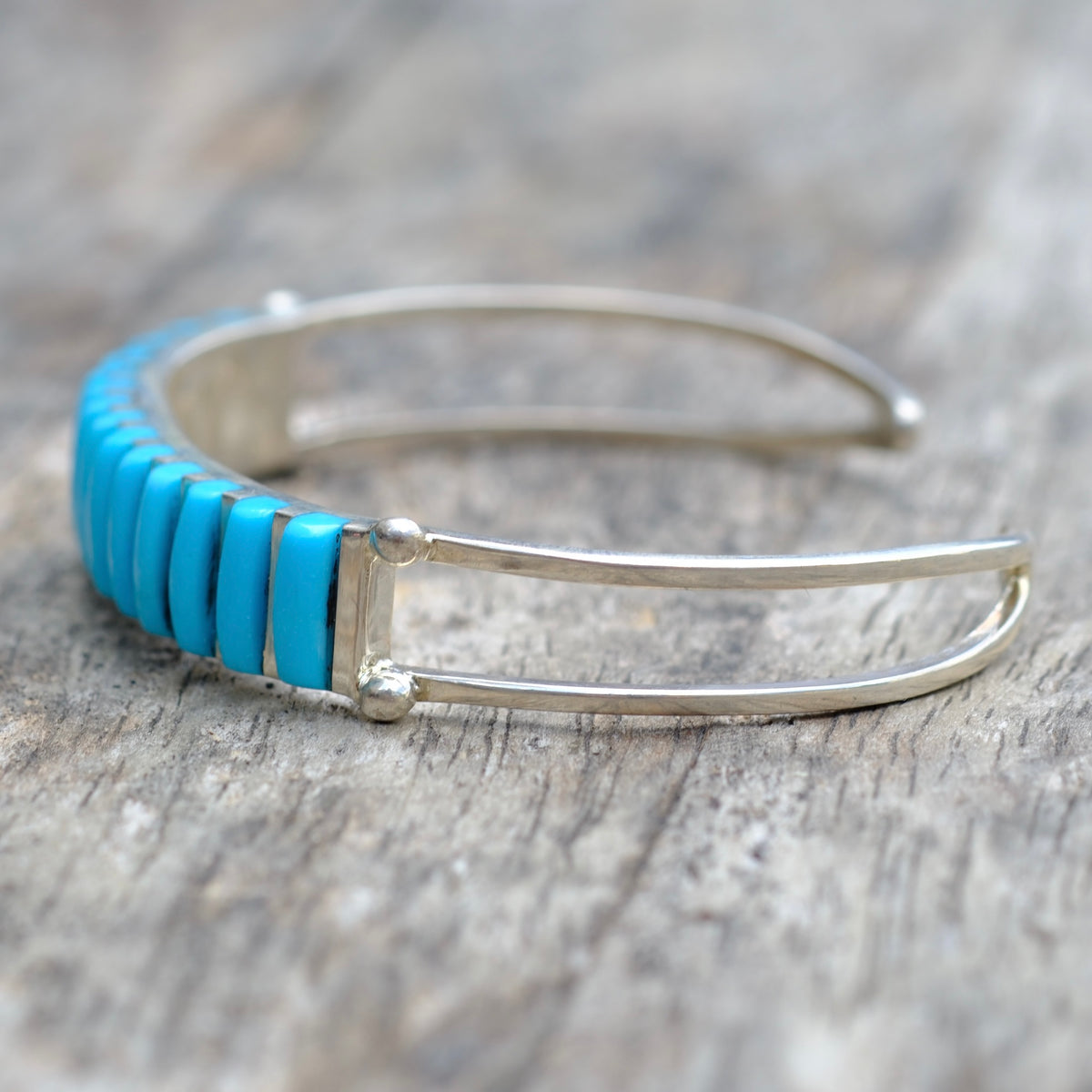 Vintage Sterling Silver Turquoise Inlay Cuff Bracelet