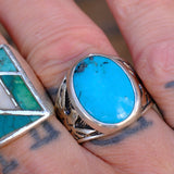 Vintage Sterling Turquoise Thunderbird Ring 8.5