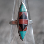 Vintage Sterling Inlay Ring 6.5