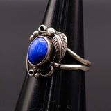 Vintage Sterling Lapis Feather Ring 5.5