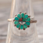 Vintage Sterling Turquoise Inlay Zuni Surface Ring 7.5