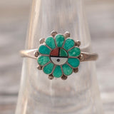 Vintage Sterling Turquoise Inlay Zuni Surface Ring 7.5