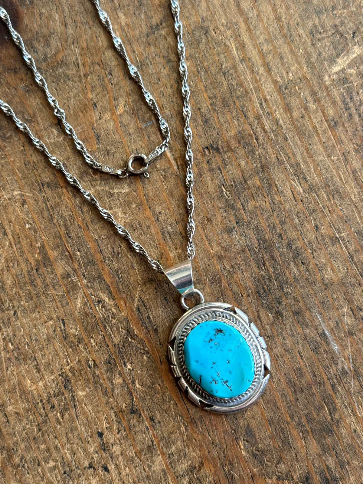 Vintage Sterling Silver Turquoise Sawcut Necklace