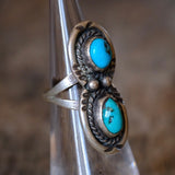 Vintage Sterling Double Turquoise Ring 3.25