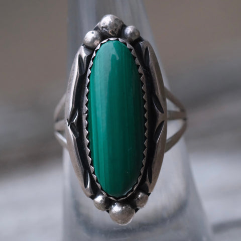 Vintage Sterling Malachite Ring 6.75