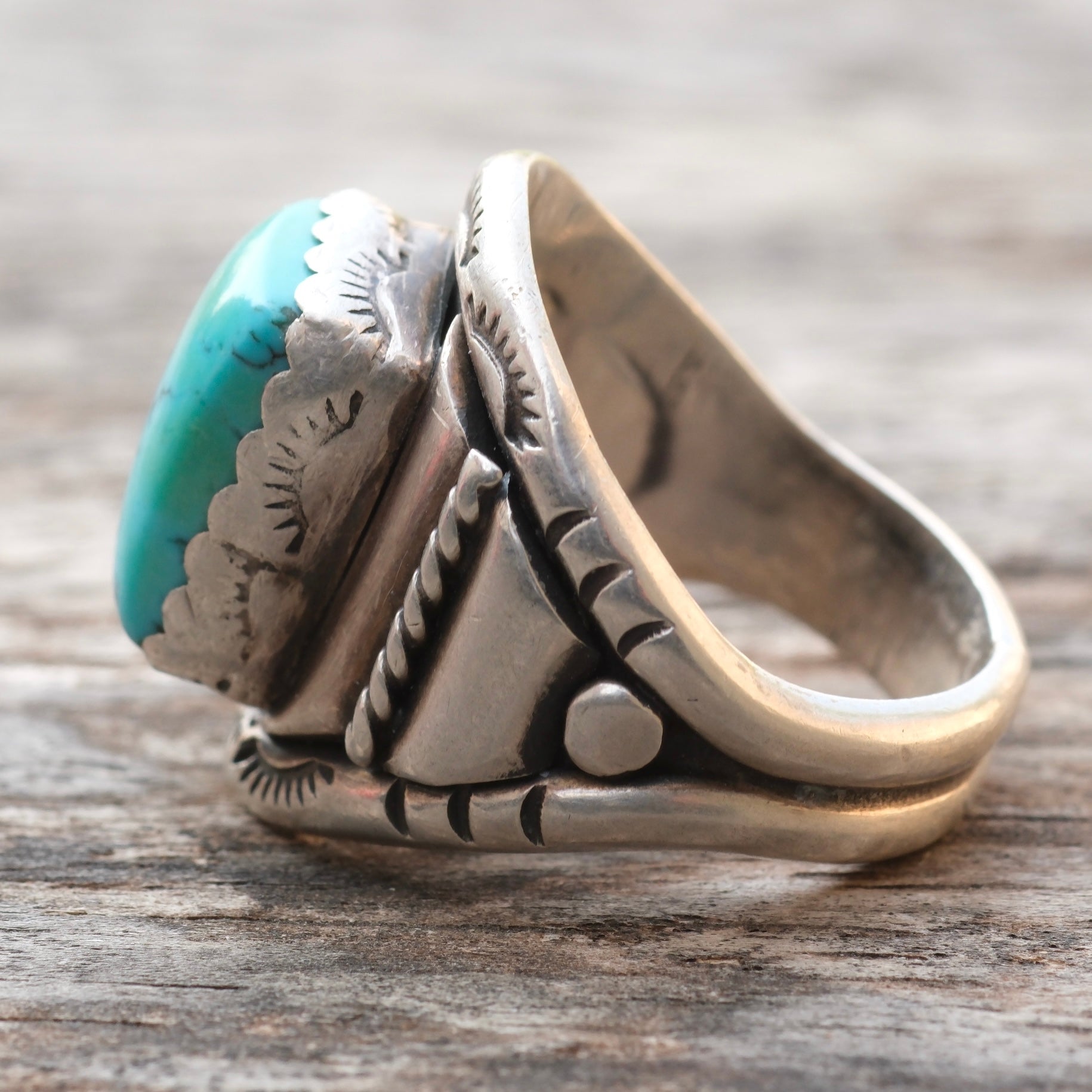 Vintage Sterling Turquoise Stamped Ring 11