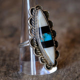 Vintage Sterling Multistone Inlay Florette Ring 9.5