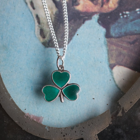 Vintage Sterling Enamel Clover Necklace