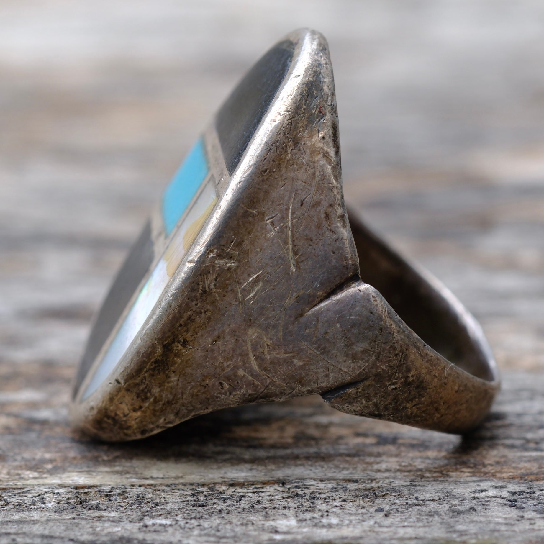 Vintage Sterling Multistone Inlay Ring 11
