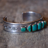 R. Bennet Sterling Stamped 6-Stone Turquoise Cuff Bracelet 6.75"