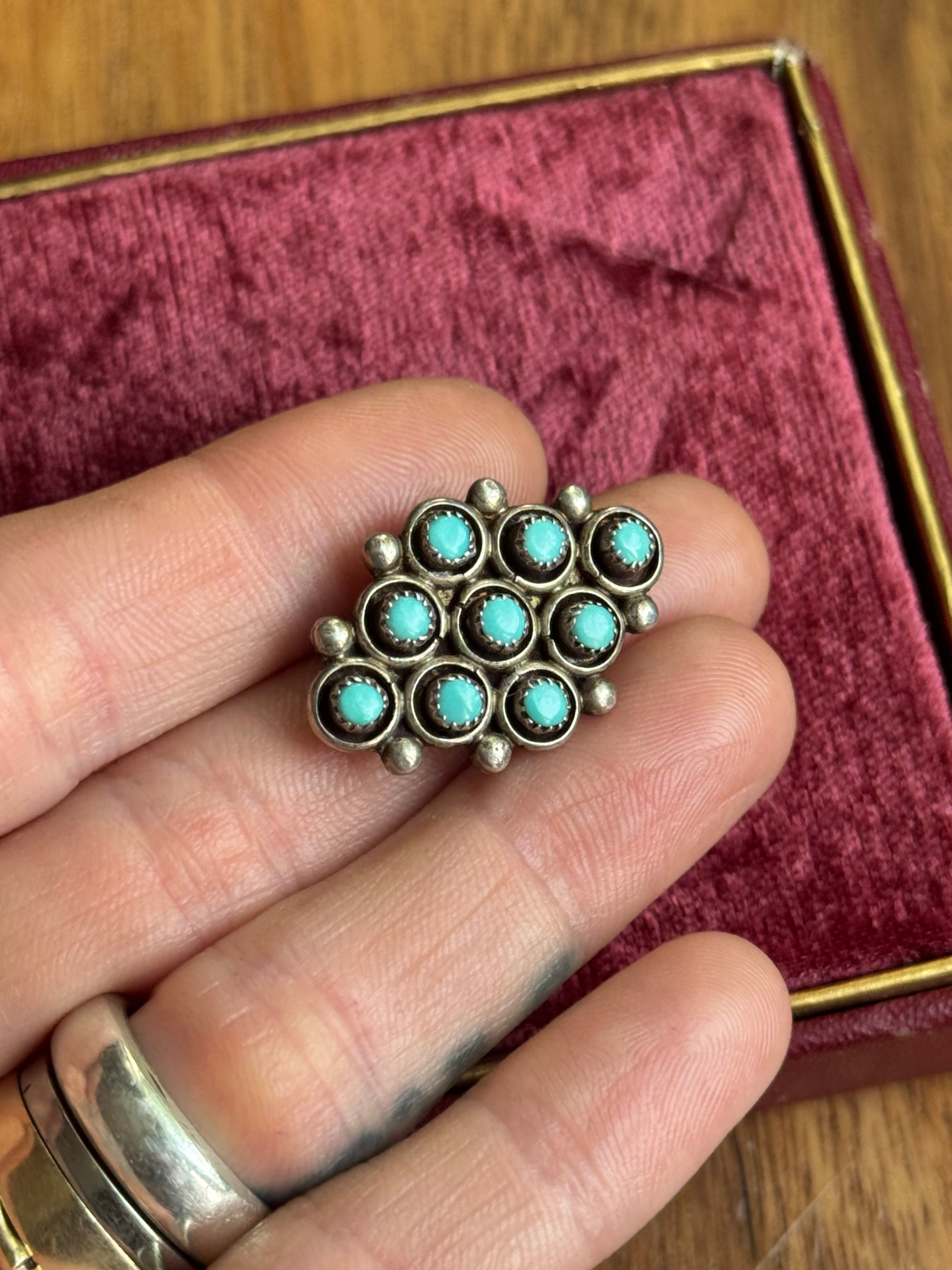 Vintage Sterling Silver Turquoise Snake Eye Pin/Pendant