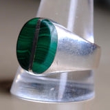 Vintage Sterling Malachite Inlay Ring 12.75