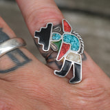 Vintage Sterling Inlay Dancer Ring 6.5