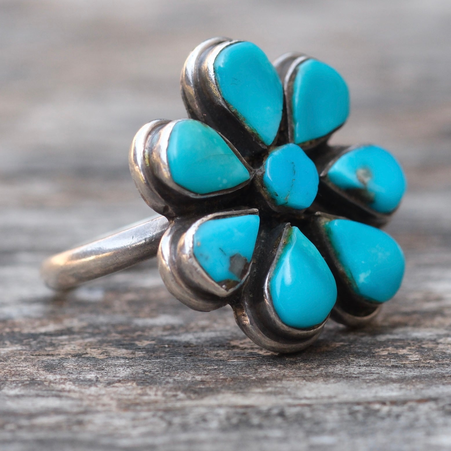Vintage Sterling Turquoise Cluster Ring 5.75