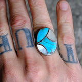 Vintage Sterling Turquoise and Mother of Pearl Inlay Ring 8.5