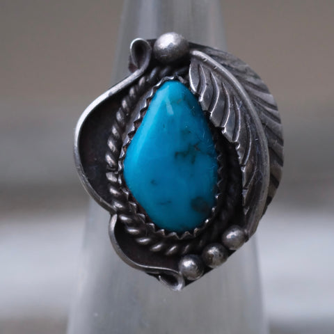 Vintage Sterling Turquoise Feather Ring 4.5