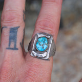 60's Vintage Sterling Turquoise Stamped Zia Ring 10.5