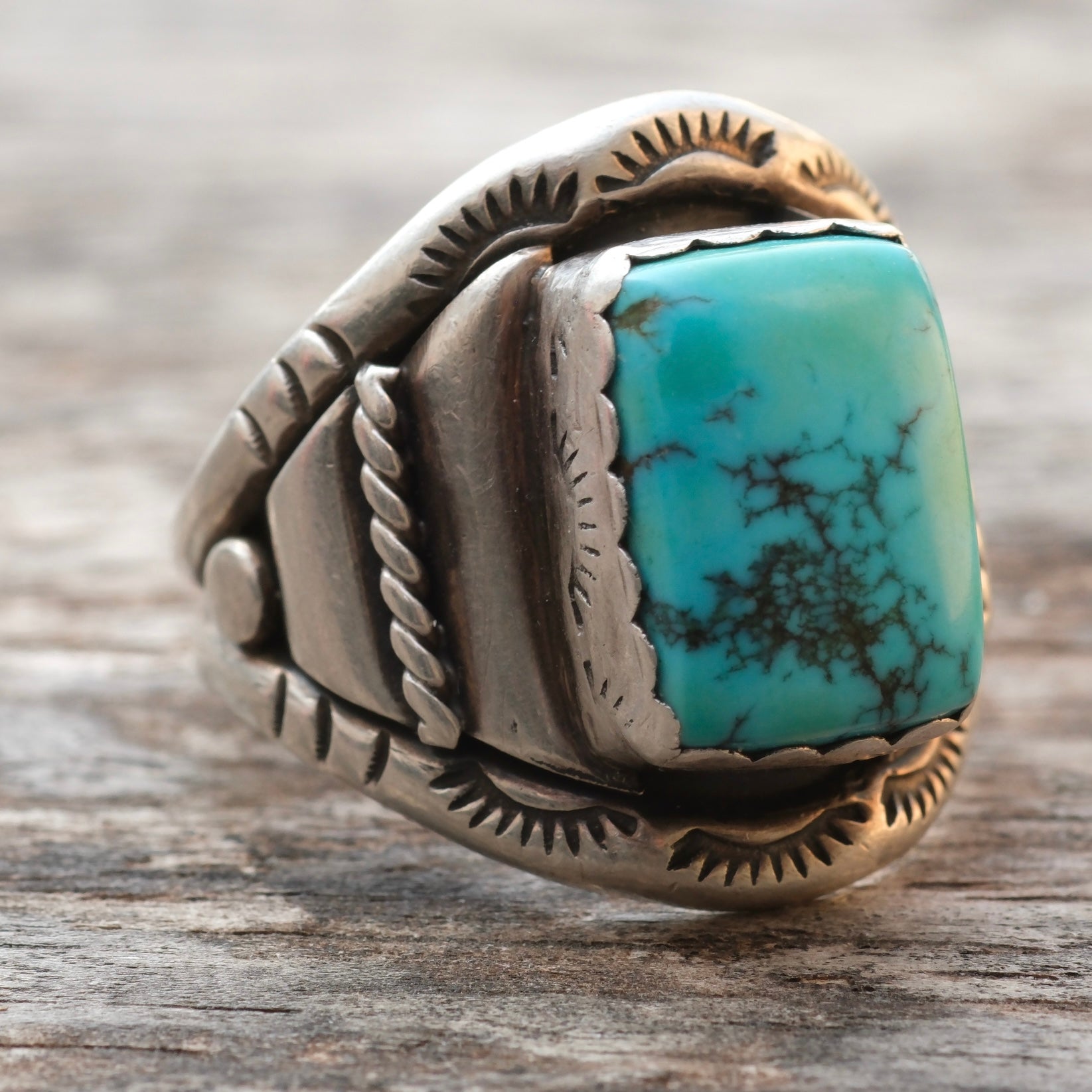 Vintage Sterling Turquoise Stamped Ring 11