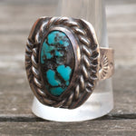 Vintage Sterling Turquoise Stamped Band Ring 12