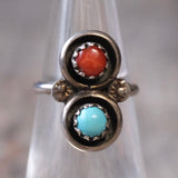 Vintage Sterling Turquoise and Coral Ring 4.5