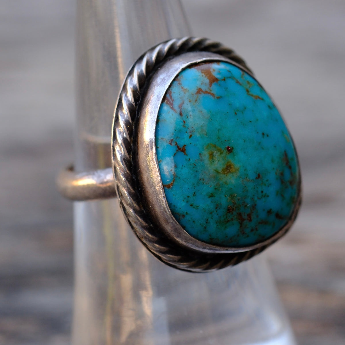 Vintage Sterling Turquoise Roper Ring 6.5