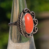 Vintage Sterling Coral Feather Ring 5.75