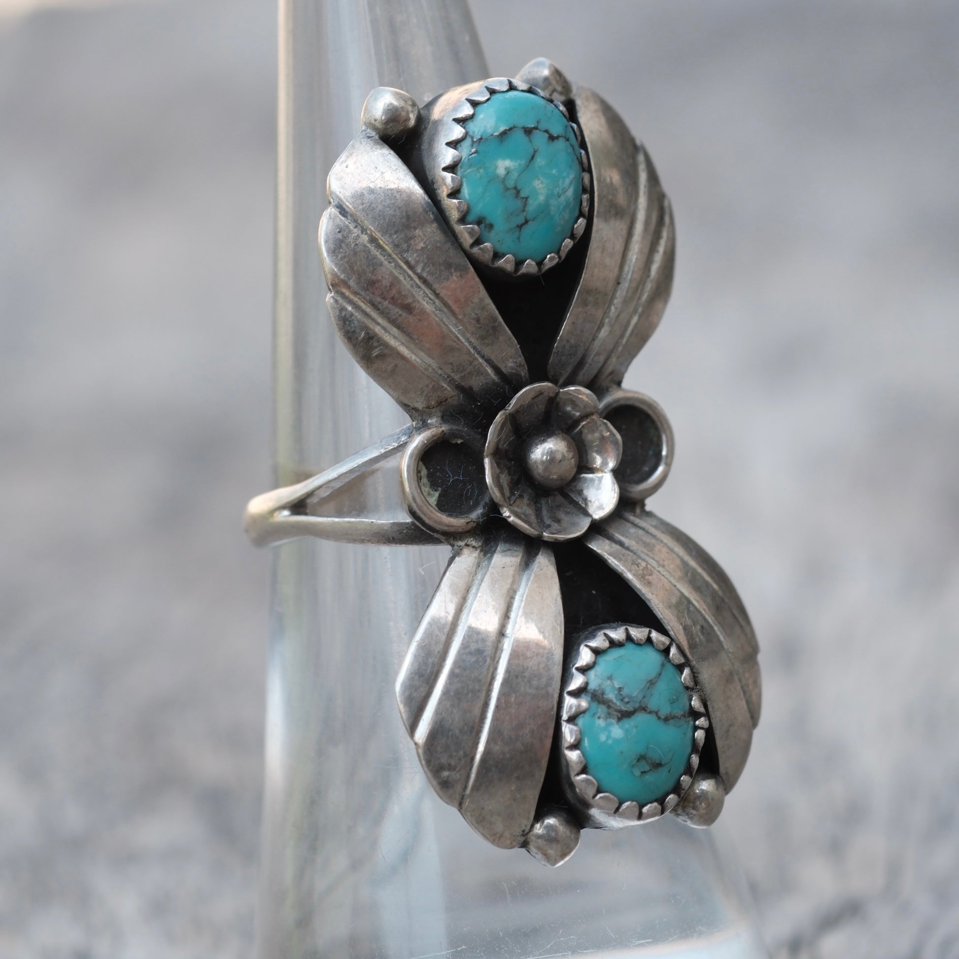 Vintage Sterling 2-Stone Turquoise Blossom Ring 6