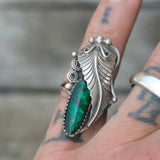 Vintage Sterling Abalone Feather Ring 6.25
