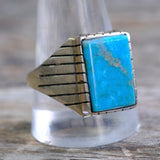 Vintage Sterling Turquoise Ribbed Band Ring 12.75