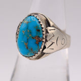 Vintage Sterling Turquoise Stamped Band Ring 7.75
