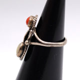 Vintage Sterling Mother OF Pearl and Coral Feather Ring 3.75