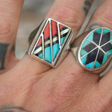 Vintage Sterling Multistone Inlay Ring 10.75