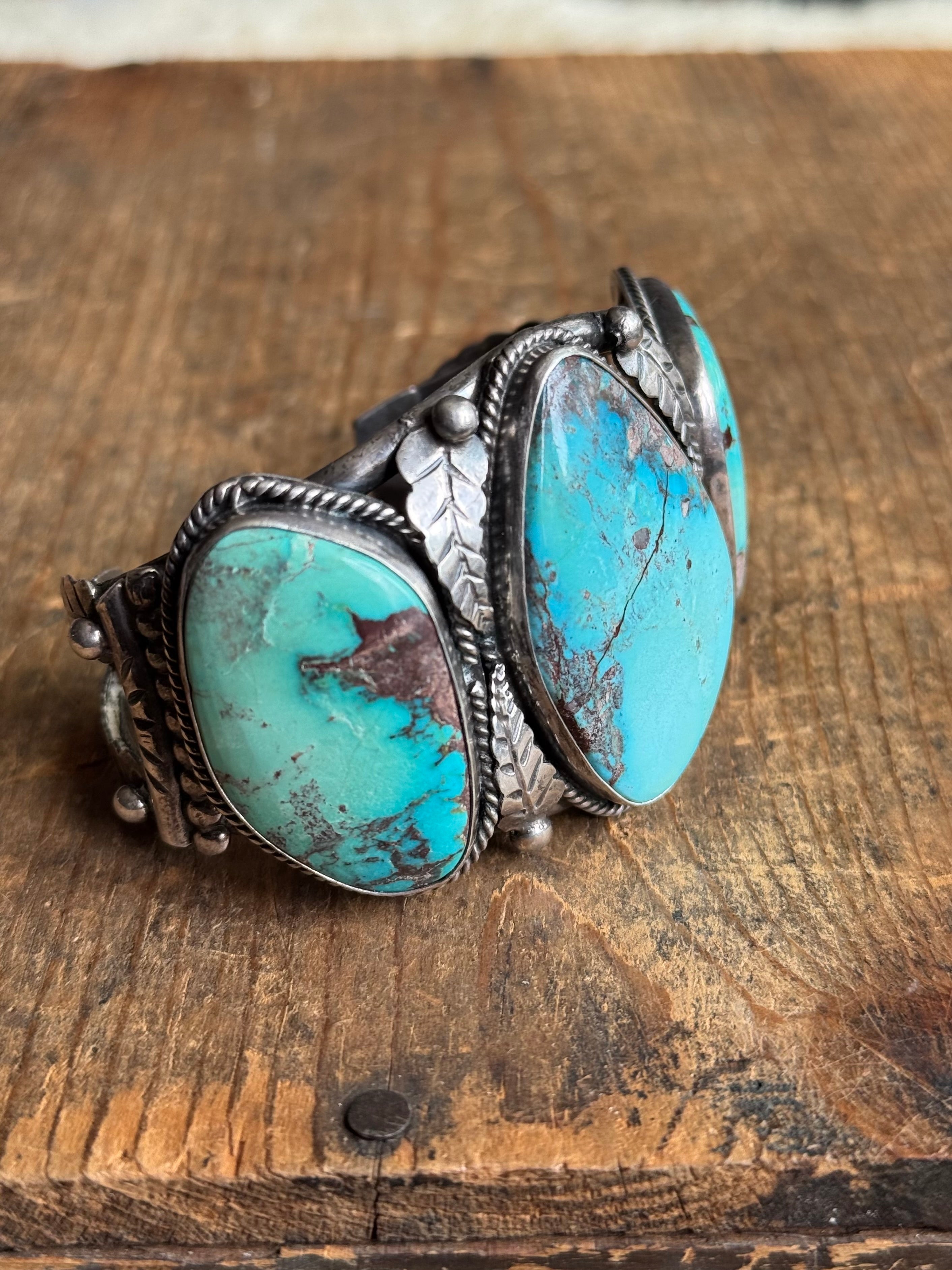 Vintage Sterling Silver 3 Stone Leaf Cuff