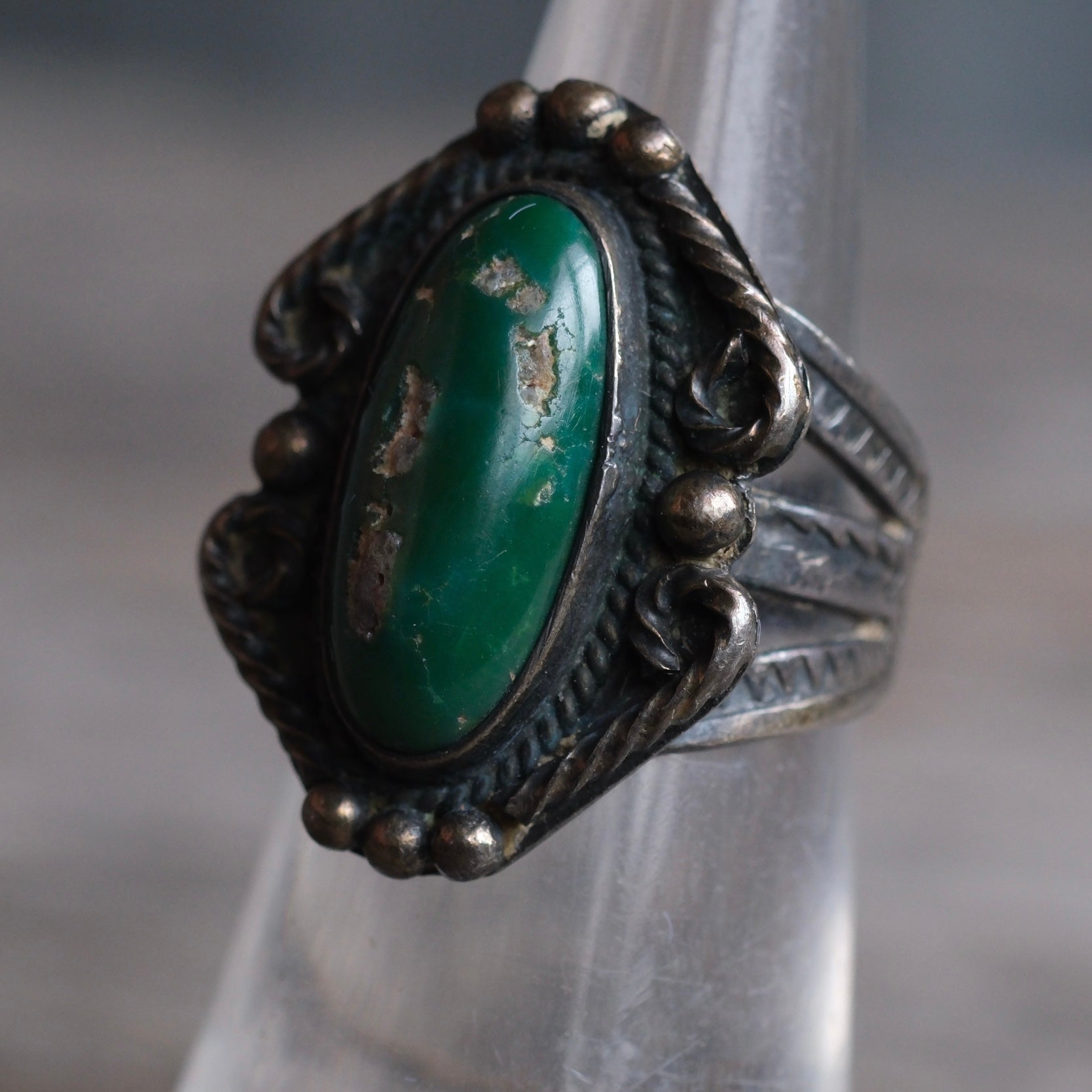 Vintage Sterling Turquoise Stamped Band Ring 5.25