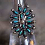 Vintage Sterling Turquoise Cluster Ring 6.5