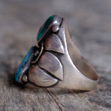Vintage Sterling 2-Stone Turquoise Blossom Ring 9.25
