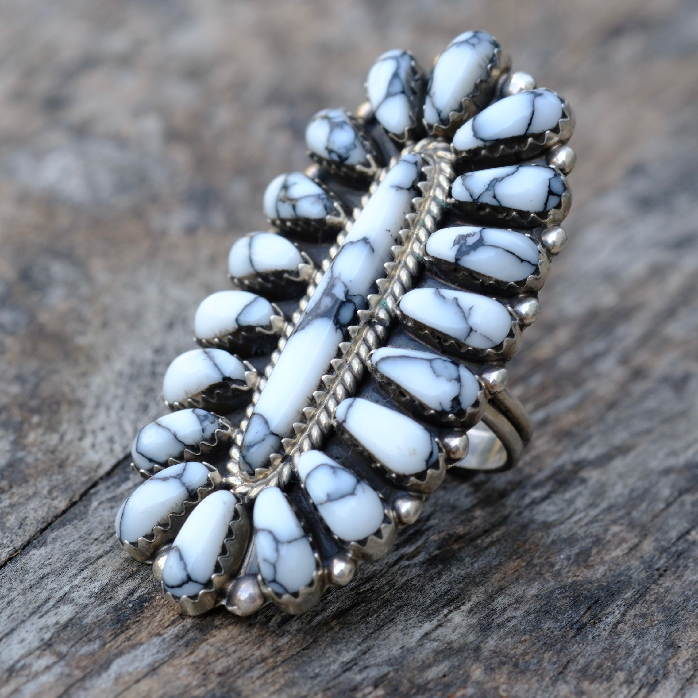 Vintage Sterling White Buffalo Cluster Ring 6