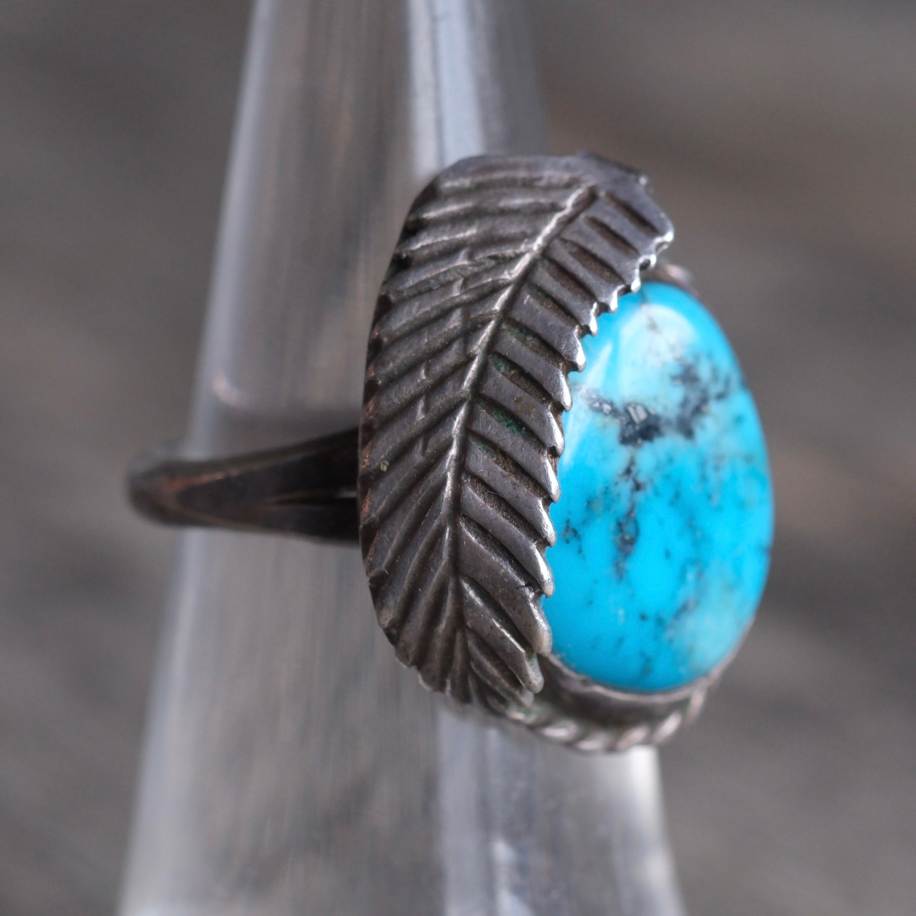 Vintage Sterling Turquoise Feather Ring 5.75